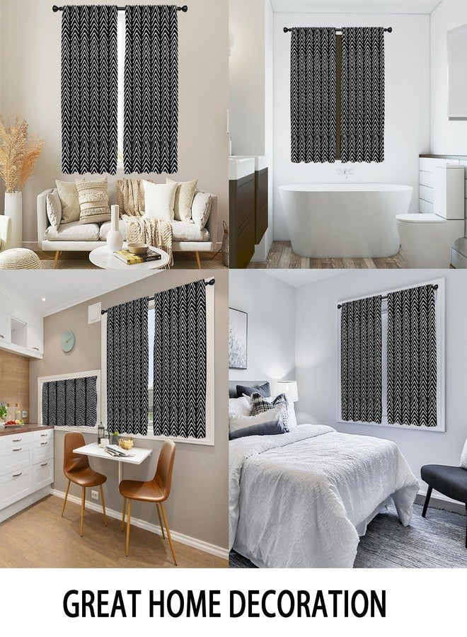 Coxila Black and White Kitchen Window Curtains 27.5 x 39 Inch Small Short Mini Cafe Rod Pocket Geometric Herringbone Chevron Living Bedroom Room Home Treatment Set of 2 Curtain Panels Drapes Tiers - Image 5